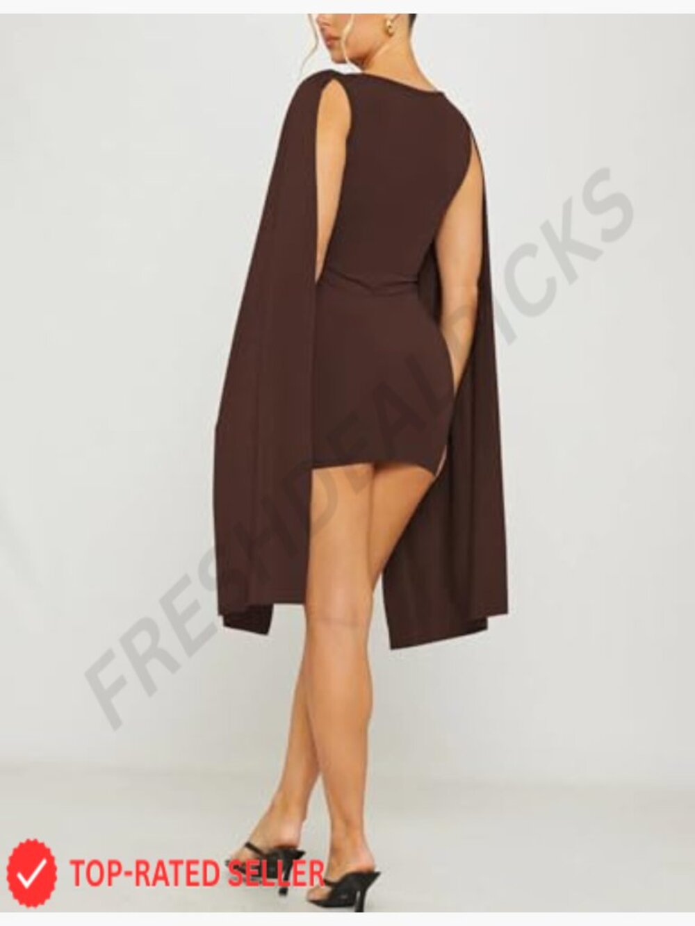 Sexy Bodycon Mini Dress Cowl Neck Cape Sleeve Elegant Club Party Cocktail - Picture 6 of 7